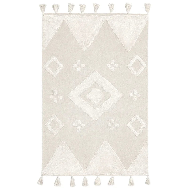 Handmade Tassel Rug Beige White Cotton Soft Carpet Bedroom Bedside Nordic Rugs Household Non-slip Mat Morocco Carpet