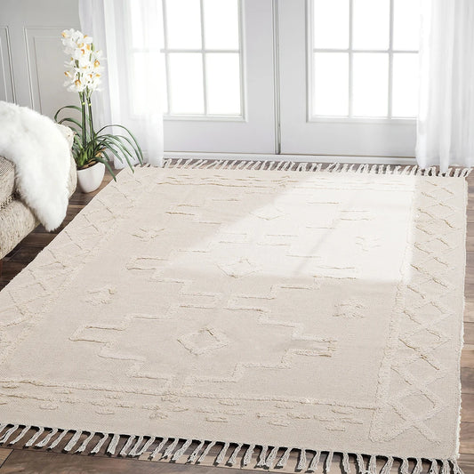 Handmade Tassel Rug Beige White Cotton Soft Carpet Bedroom Bedside Nordic Rugs Household Non-slip Mat Morocco Carpet