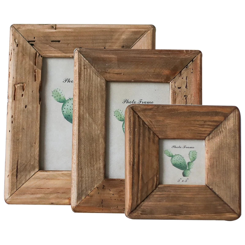 Rustic Retro Style Photo Frame For Tabletop Home Decoration, Handmade with Natural Brown Pine Wooden Picture Frame