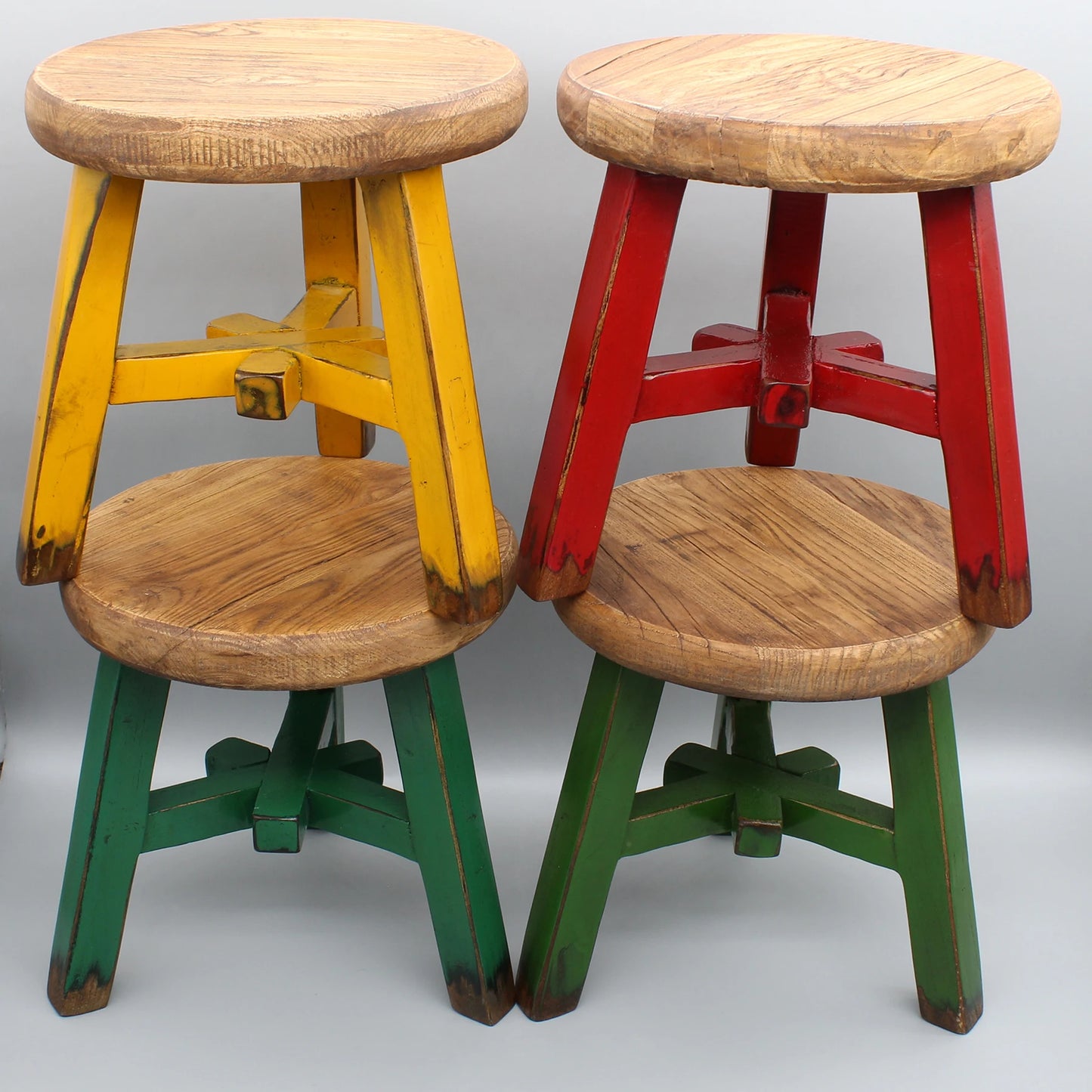 Colorful round stool, newly made stool from reclaimed wood, small side table