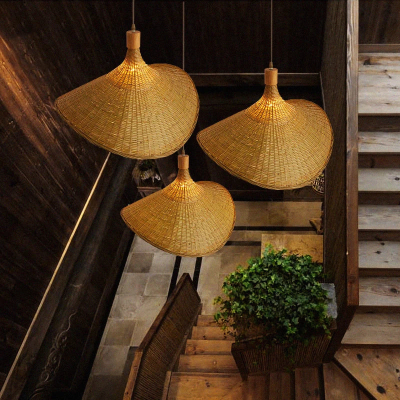 Vintage Handmake Bamboo Wicker chandelier Ceiling Hanging Lamp Rattan Dining Room Lighting Suspension Retro Design Pendant Light