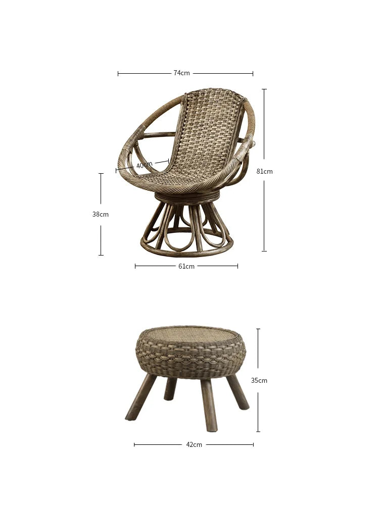 Beiouyangtai Leisure Chair Rattan Chair Single Retro Swivel Chair Household Swivel Chair Living Room Rattan Chair Armchair