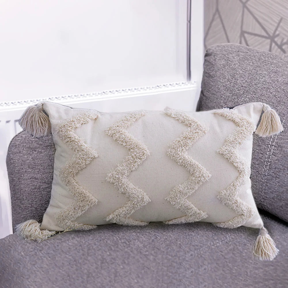 Sofa Living Room Decoration Boho  Pillowcase With Tassels Handmade Woven Pillowcase Home Decor Beige Tassels Cushion Cover