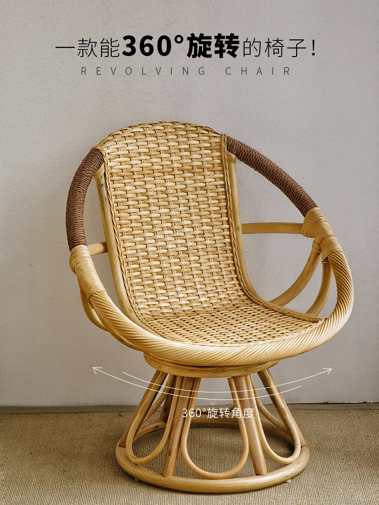 Beiouyangtai Leisure Chair Rattan Chair Single Retro Swivel Chair Household Swivel Chair Living Room Rattan Chair Armchair