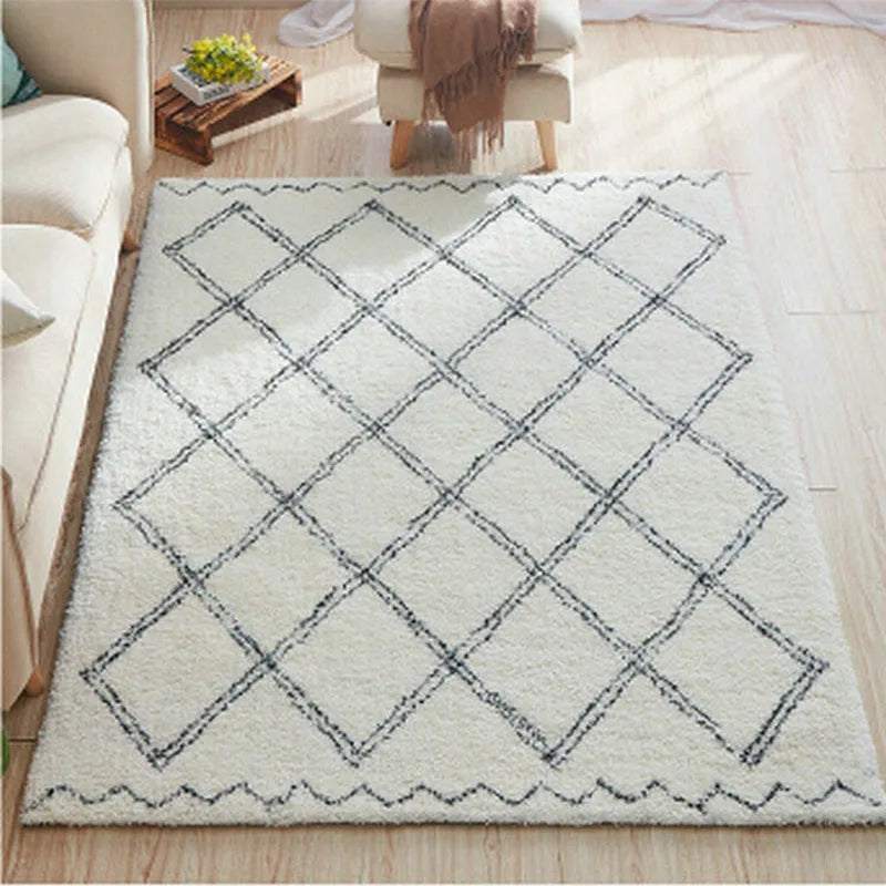 Moroccan Cotton Carpets for Bedroom Plaid Plush Carpet Thick Rugs Living Room Modern Beige Soft Geometric Alfombra Home Decor