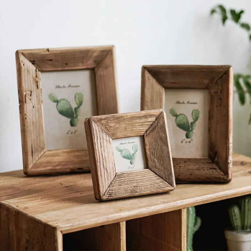 Rustic Retro Style Photo Frame For Tabletop Home Decoration, Handmade with Natural Brown Pine Wooden Picture Frame