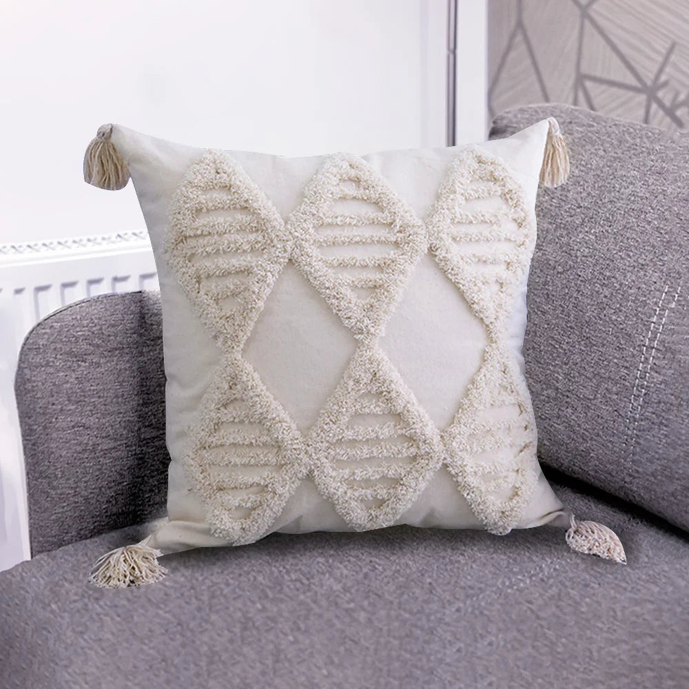 Sofa Living Room Decoration Boho  Pillowcase With Tassels Handmade Woven Pillowcase Home Decor Beige Tassels Cushion Cover