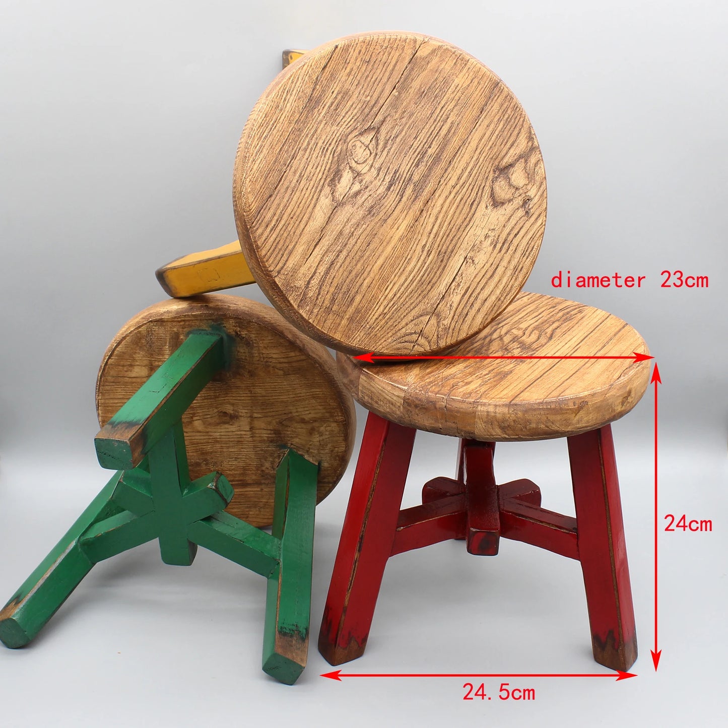 Colorful round stool, newly made stool from reclaimed wood, small side table