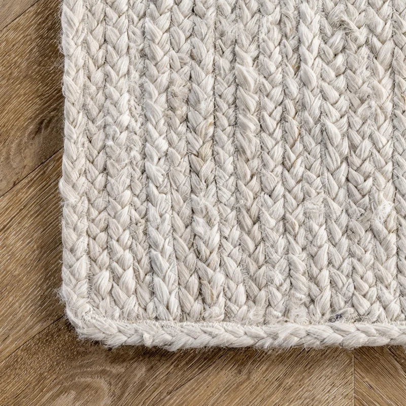 Rug 100% Natural Jute Braided style Handmade White Runner Rug Living Area Carpet