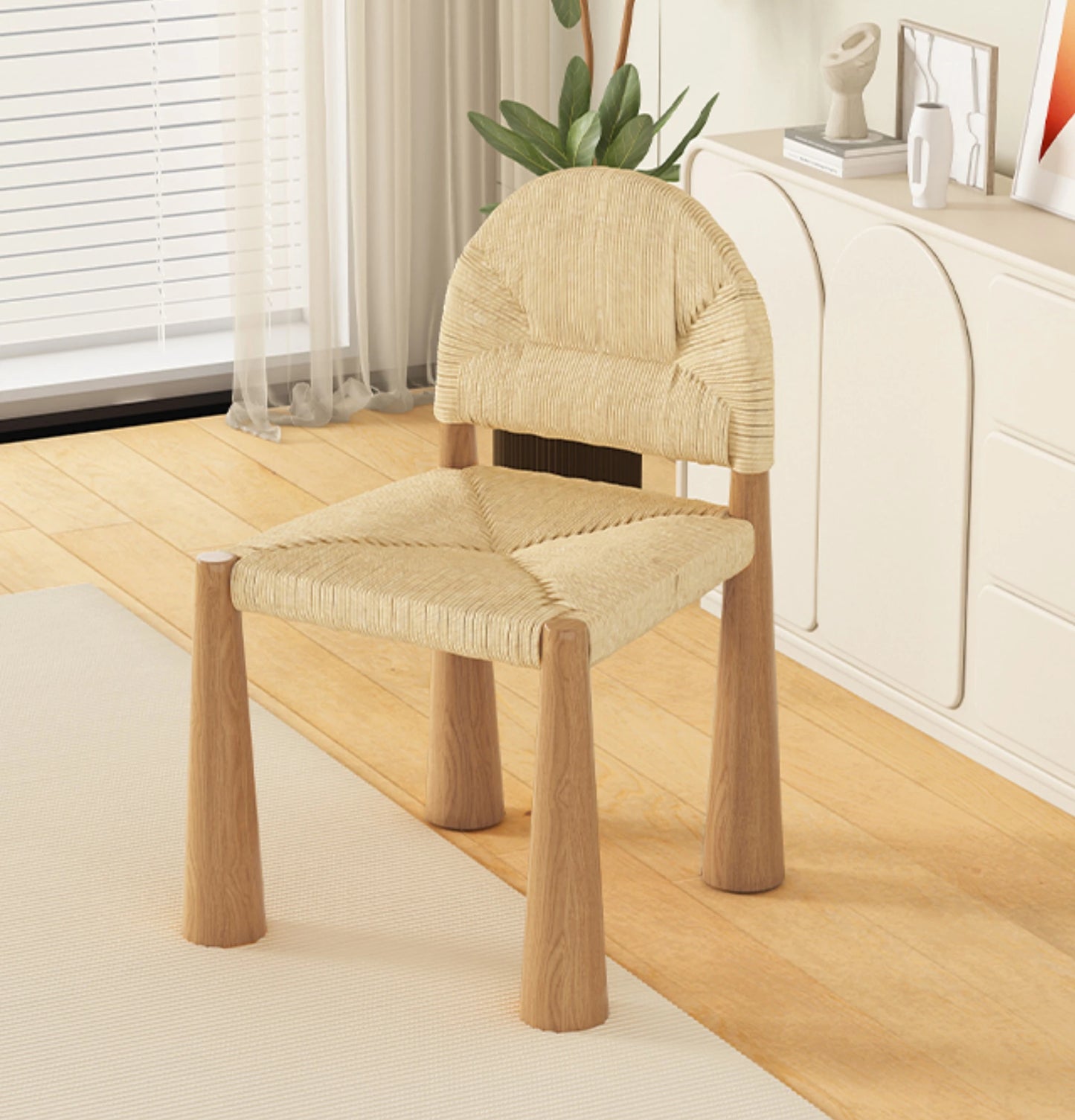 Japanese Style Solid Wood Dining Chair Retro Living Room Backrest Rattan Leisure Seating Home Furniture