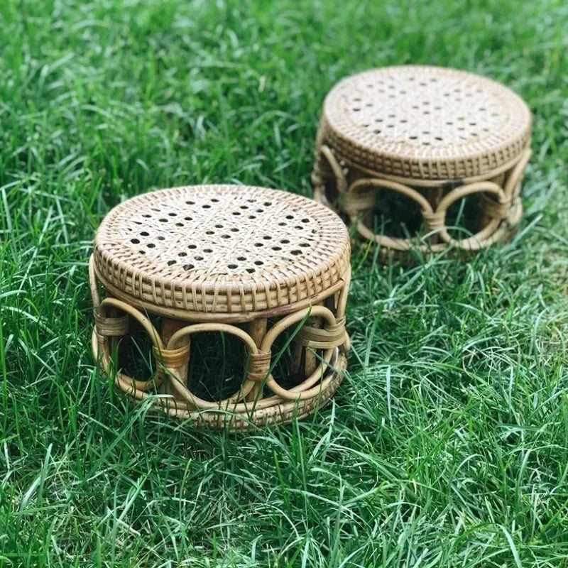 Rattan Household Furniture Low Stool Simple Living Room Small Apartment Round Ottomans Designer Balcony Shoe Changing Stools