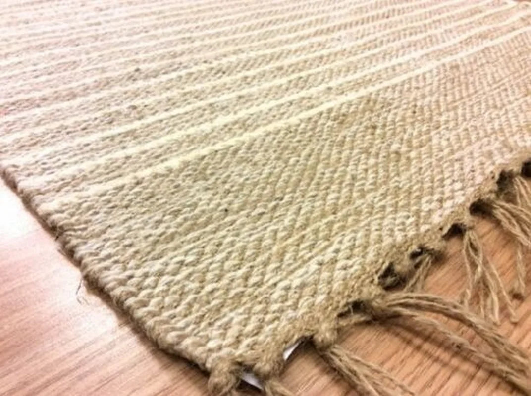 Rugs for Bedroom Striped Natural Cotton Jute Handloomed  Beige Washable Reversible Area Rugs