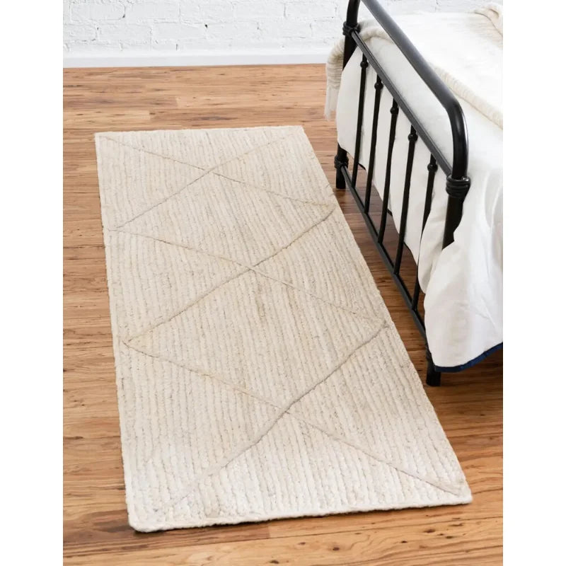 Rug Jute White Dye Hand Braided living Room Kitchen Farmhouse Floor Runner Rug