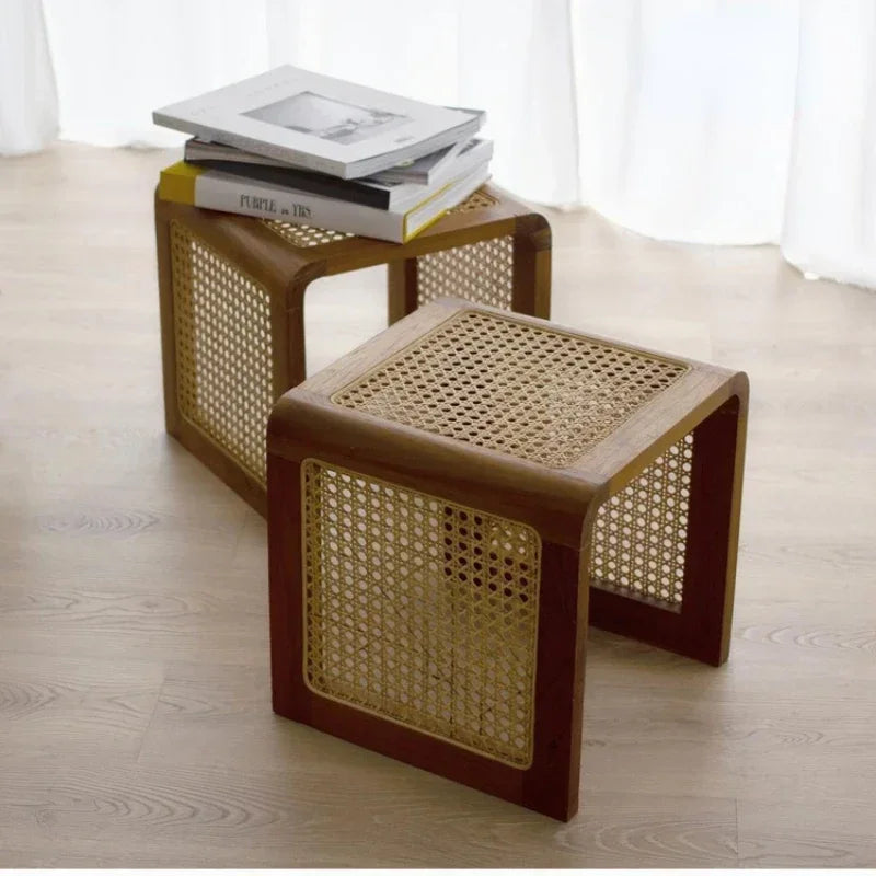 Small Square Rattan Table Solid Wood Coffee Table Ash Wood Minimalist Japanese Side Table 2022 New Dropshipping