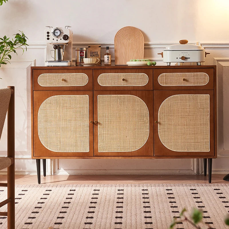 Restaurant Wood Sideboard Cabinets Nordic Household Rattan Storage Living Room Cabinets Retro Tea Cabinet Gabinete Furniture