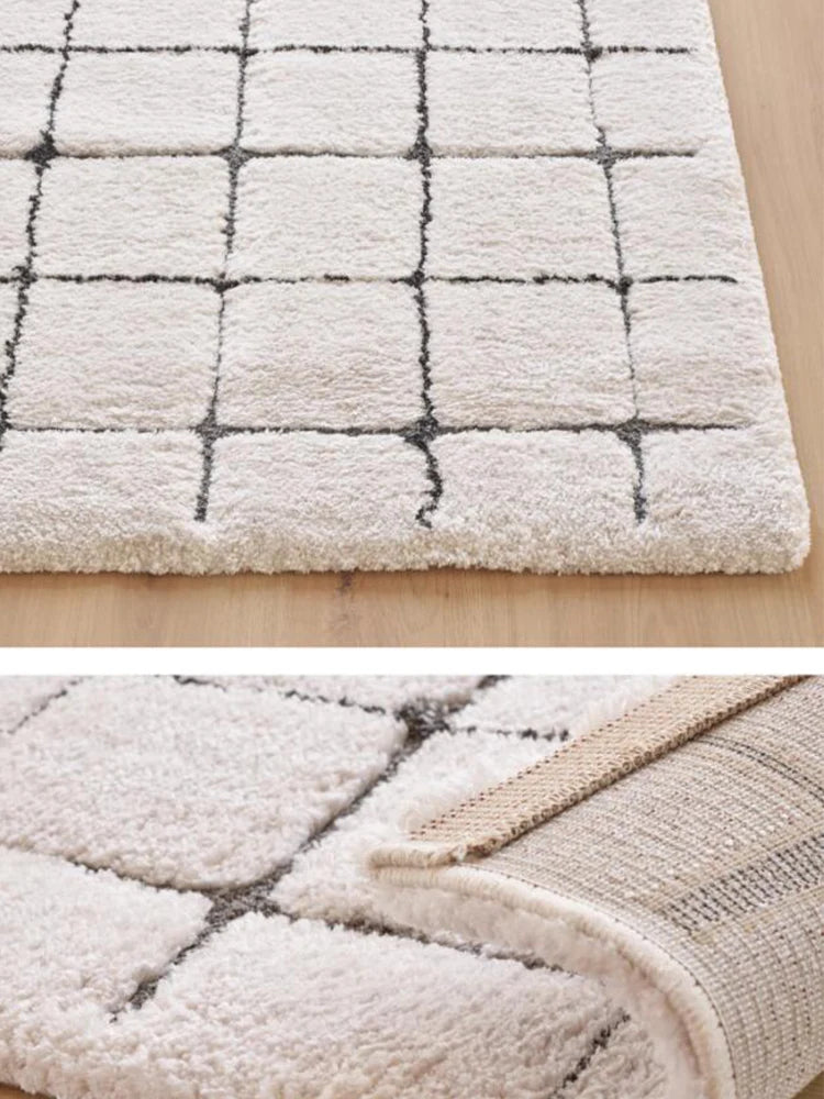 Nordic Style Carpet for Living Room Beige Plaid Thick Area Rug Soft Fluffy Thick Floor Mat Bedroom Bedside Morocco Luxury Carpet