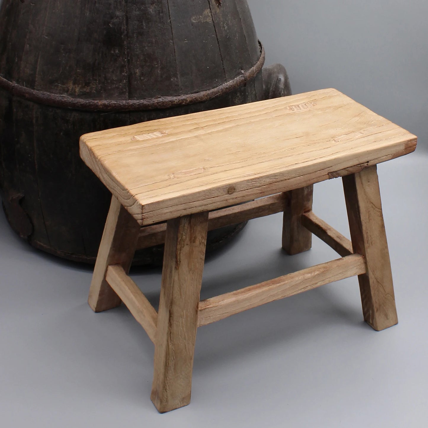 Mortise and tenon jointed wooden stool, reclaimed elm wood from old door, vintage stool, small chair, kids stool, ottoman