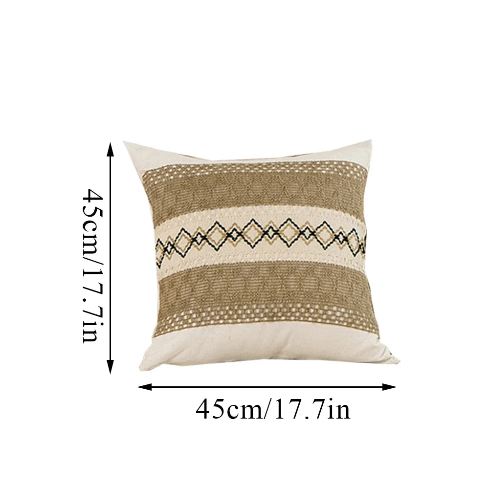 45x45cm Boho Style Diamond Beige Linen Cushion Pillow Cover Stripe For Woven Sofa Farmhouse Decoration Tassels Home Room Couch