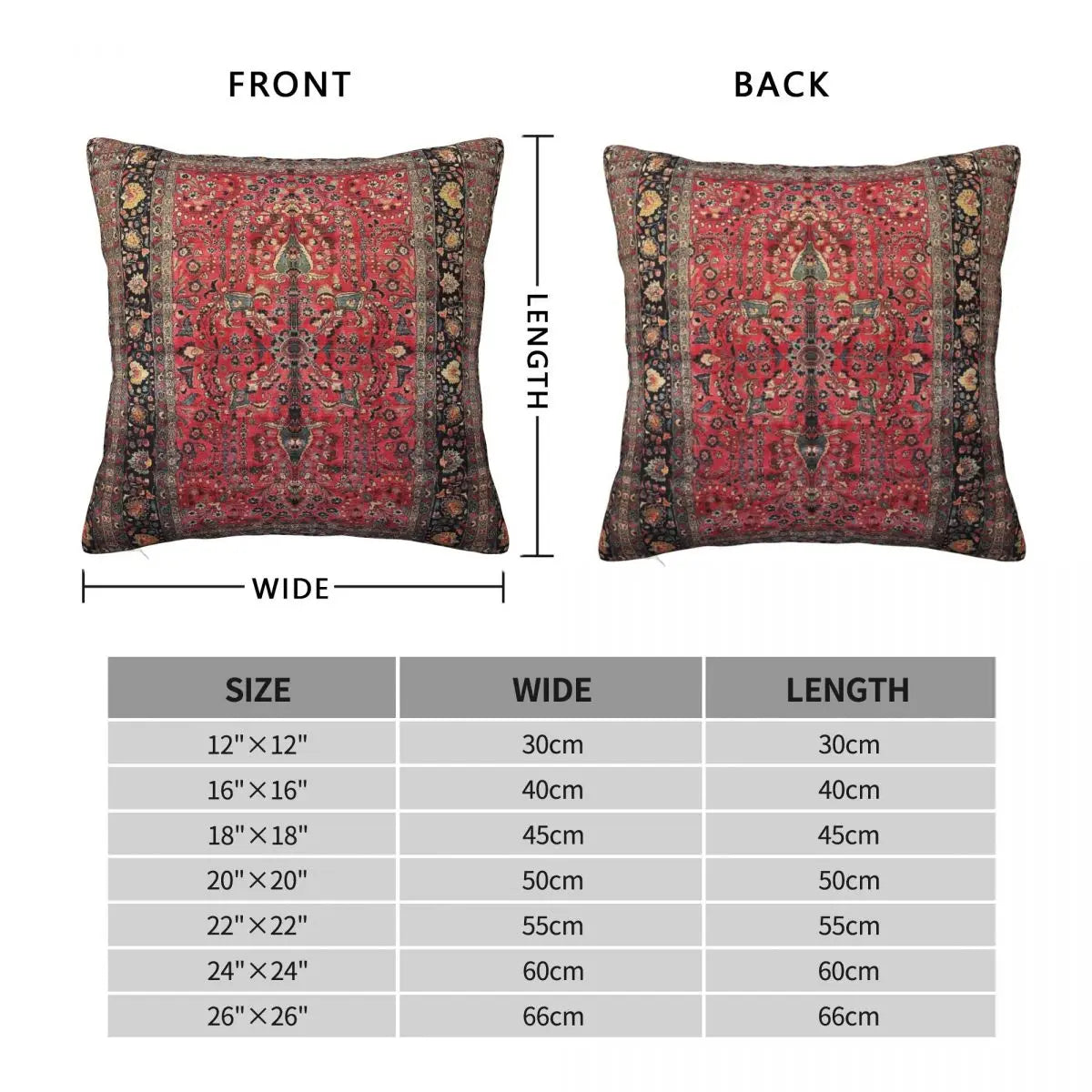 Red Boho-chic Persian Rug Square Pillowcase Polyester Linen Velvet Printed Zip Decorative Home Cushion Cover Wholesale