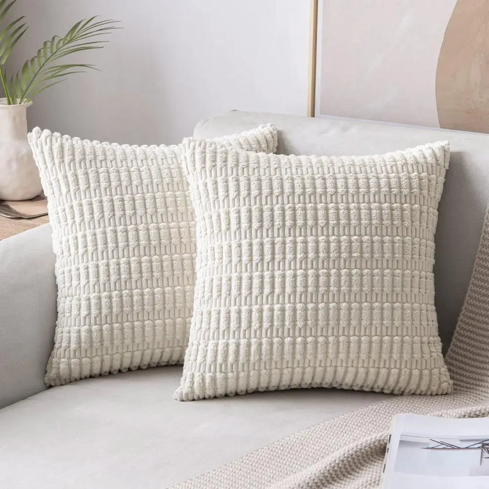 Cushion Cover 45cm x 45cm Boho Square Pillow Cover Hidden Zipper Cushion Case Soft Striped Corduroy Couch Pillowcase