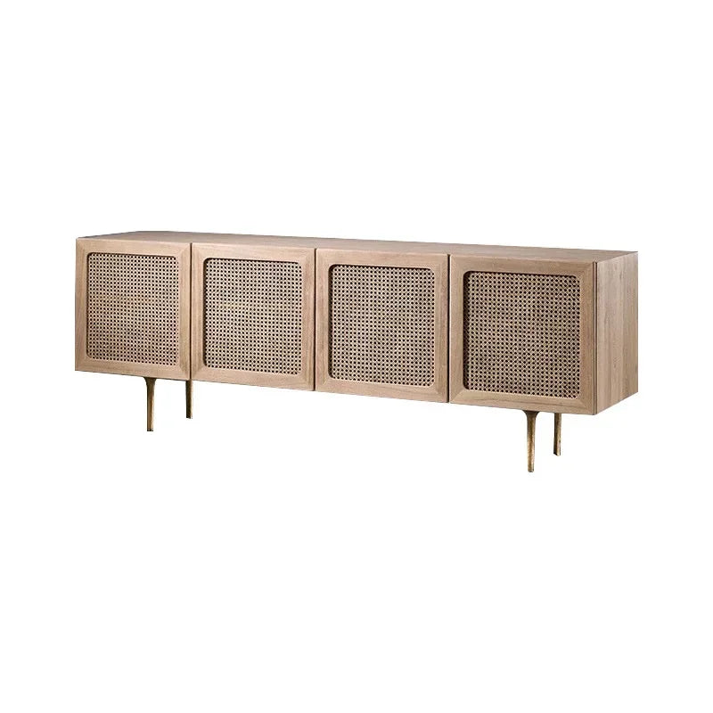 Rattan TV cabinet Creative living room furniture Nordic modern simple solid wood TV cabinet|FOUNDHOME