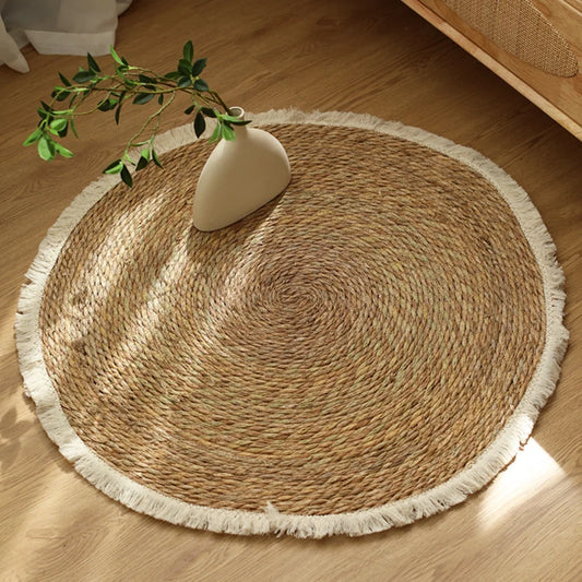 Round Woven Grass Rugs Handmade jute Rattan Carpet With Tassel for Bedroom Vintage Home Decor Floor Mats Living Room Door Mat