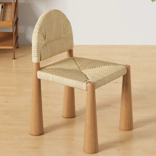 Japanese Style Solid Wood Dining Chair Retro Living Room Backrest Rattan Leisure Seating Home Furniture