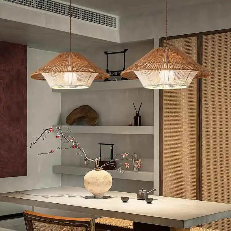 Retro Hemp Rope Rattan Chandelier