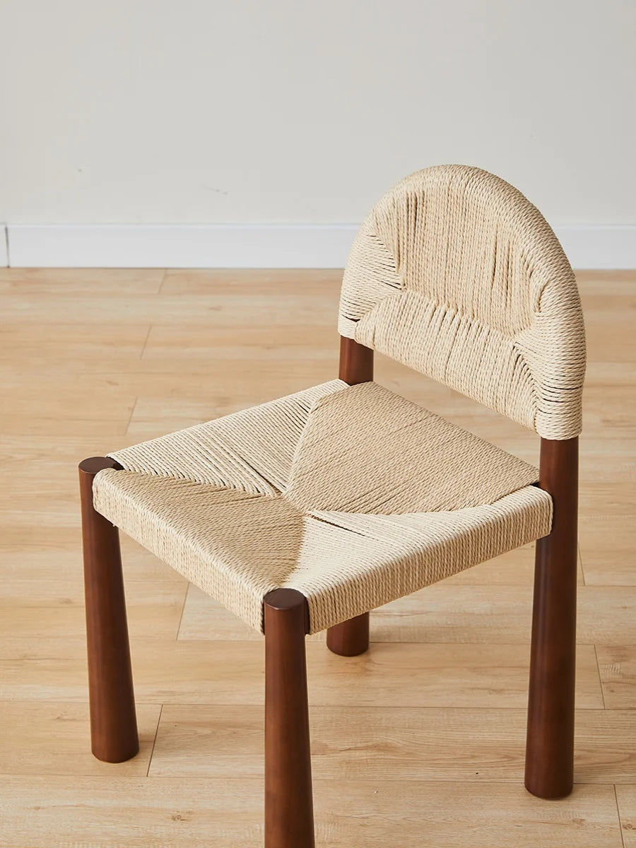 Nordic Retro Solid Wood Rattan Chair Woven Single Chair Creative Minimalist Design Interior Furniture Dining Chair Backrest