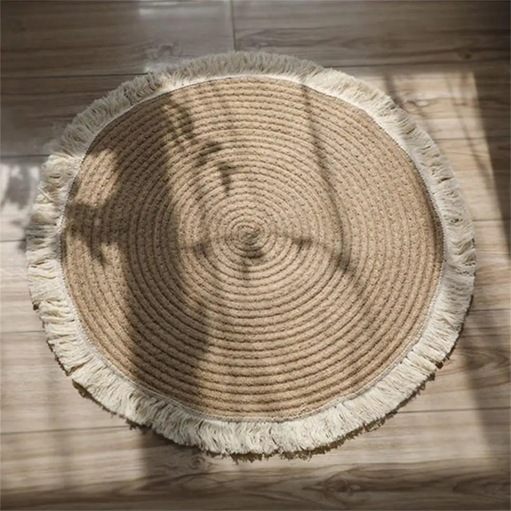 Useful Floor Carpet Durable Non-slip Jute Tassel Woven Carpets Floor Rug Prayer Mattress