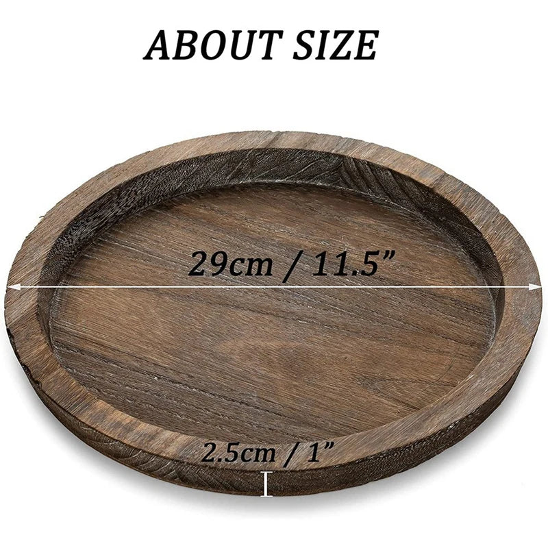 2Pcs Rustic Wooden Tray Candle Holder - Small Decorative Plate Pillar Candle Tray Wood For Farmhouse Dining Table