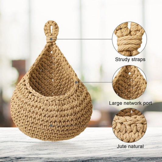 Bohemian Hand-Woven Hanging Vegetable Fruit Basket Indoor Outdoor Ecological Wall Hanging Basket Home Vintage Decorative Gift