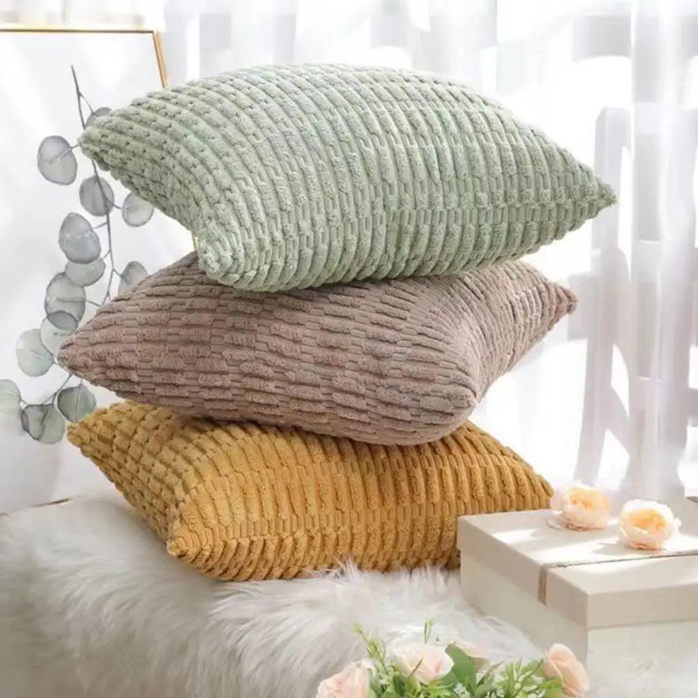 Cushion Cover 45cm x 45cm Boho Square Pillow Cover Hidden Zipper Cushion Case Soft Striped Corduroy Couch Pillowcase