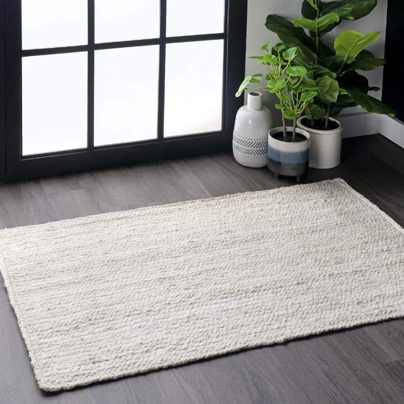 Rug 100% Natural Jute Braided style Handmade White Runner Rug Living Area Carpet