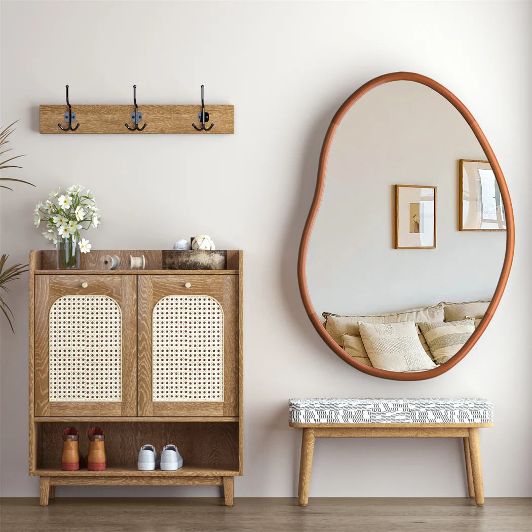 LUVODI Mid Century Asymmetrica Large Wall Mirror with Irregular Wood Frame Dressing Mirror