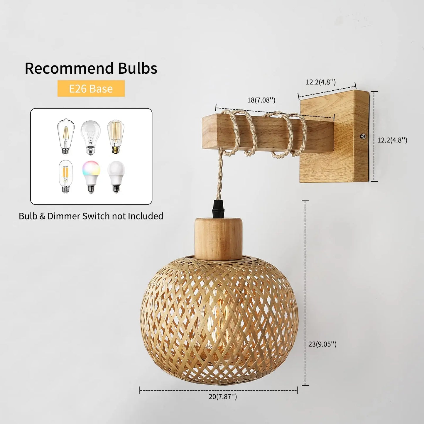 Rattan Wall Sconce Lighting Farmhouse Wall Mount Boho Sconces Light Fixture Indoor for Living Room(Bulb NOT Included)