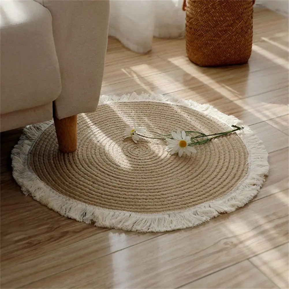 Useful Floor Carpet Durable Non-slip Jute Tassel Woven Carpets Floor Rug Prayer Mattress