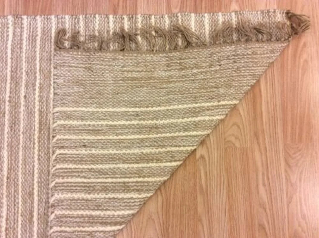 Rugs for Bedroom Striped Natural Cotton Jute Handloomed  Beige Washable Reversible Area Rugs