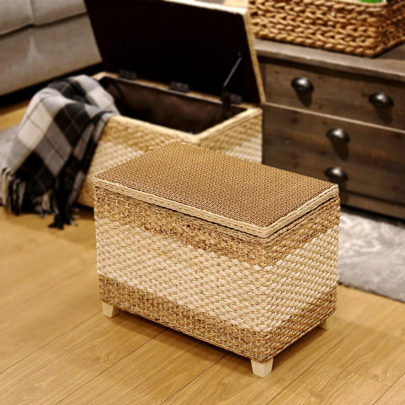 Living Room Furniture Hallway Ottoman Kitchen Stools With Square Manual Rattan Storage Stool Children's Chair Office Footrest