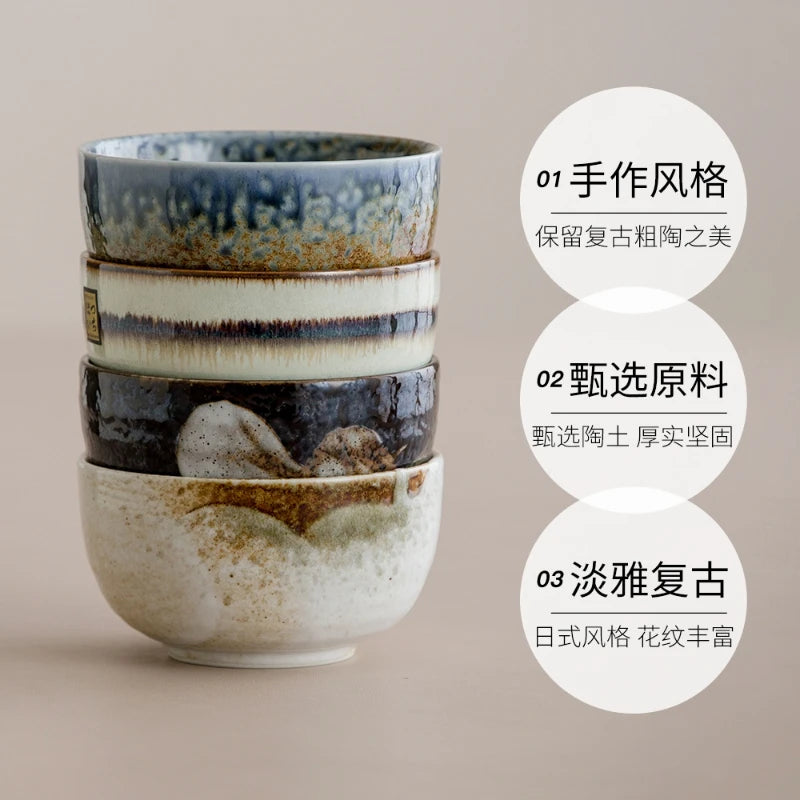 Japanese Rice Bowl Handmade Coarse Pottery Household Creative Style Ceramic Soup Bowl Cutlery Rice Bowl