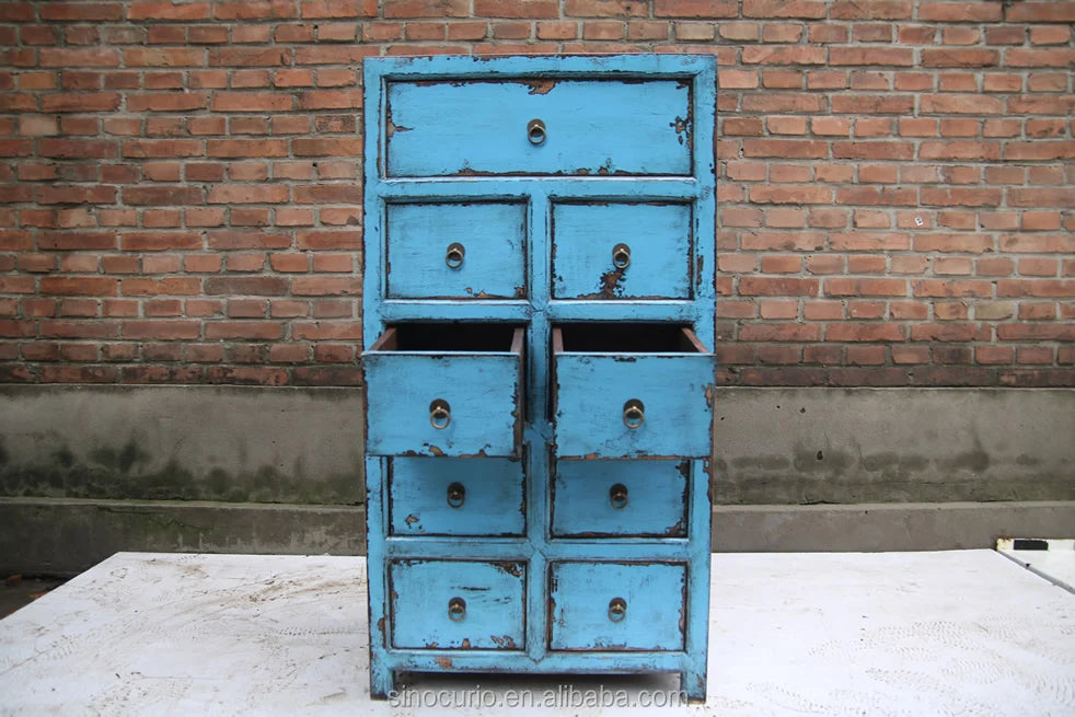 Vintage classical antique furniture reclaimed wood painted drawers cabinet