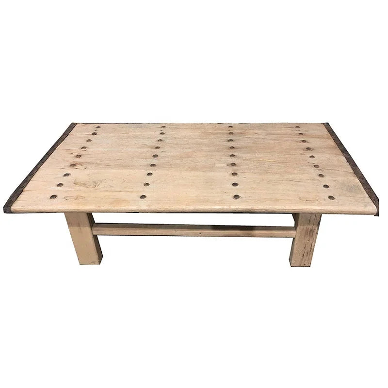 Hot sale farmhouse industrial style storage shelf center tea table antique natural reclaimed wooden sofa coffee table