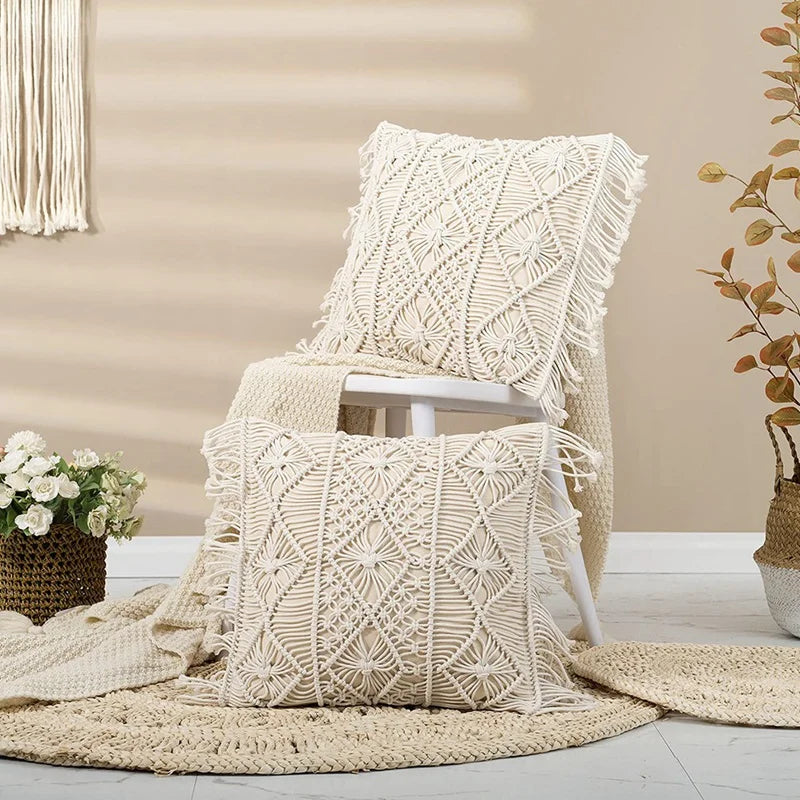 1 Set Of 2 Pillow Cover Boho Cushion Cover Lace Pillowcase Cotton Decorative Fringe