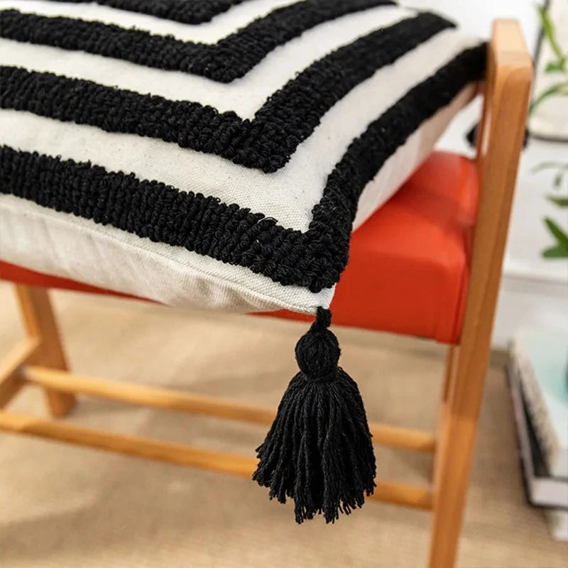 Black Boho Geometric Tufted Cushion Cover With Tassels Decorative Pillowcase 45X45/30X50CM Home Decorative Pillows for Sofa