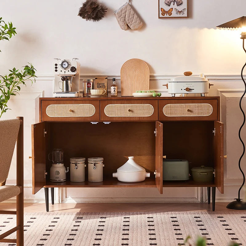 Restaurant Wood Sideboard Cabinets Nordic Household Rattan Storage Living Room Cabinets Retro Tea Cabinet Gabinete Furniture