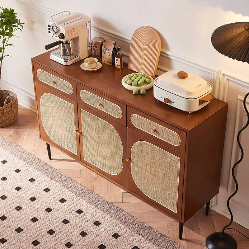 Restaurant Wood Sideboard Cabinets Nordic Household Rattan Storage Living Room Cabinets Retro Tea Cabinet Gabinete Furniture