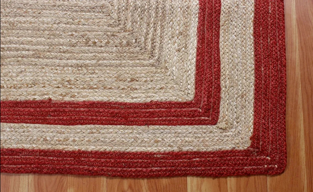 Rug 100% Natural Jute Braided Handmade Carpet Rustic Modern Look Area Rug Red Double Stripe Decoration Runner Rugs