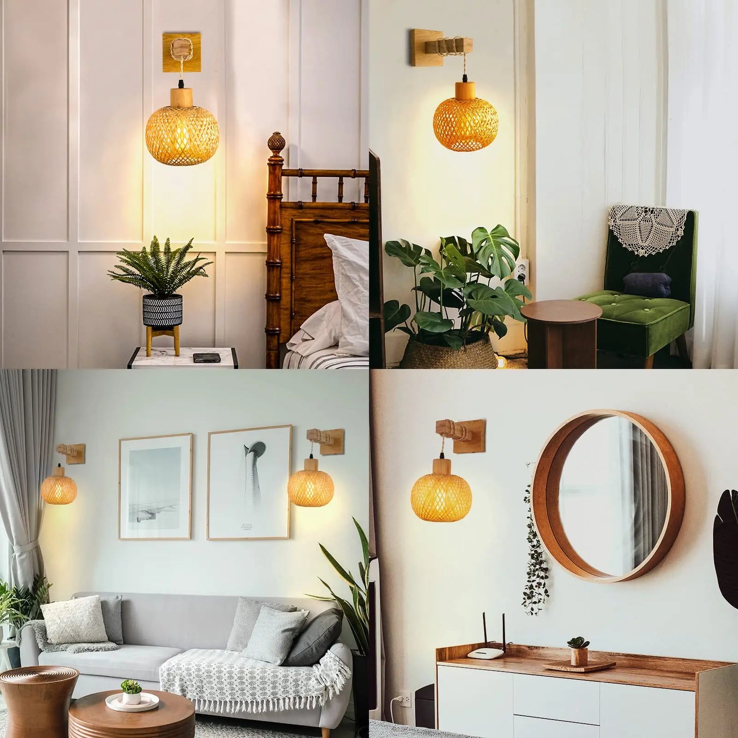 Rattan Wall Sconce Lighting Farmhouse Wall Mount Boho Sconces Light Fixture Indoor for Living Room(Bulb NOT Included)