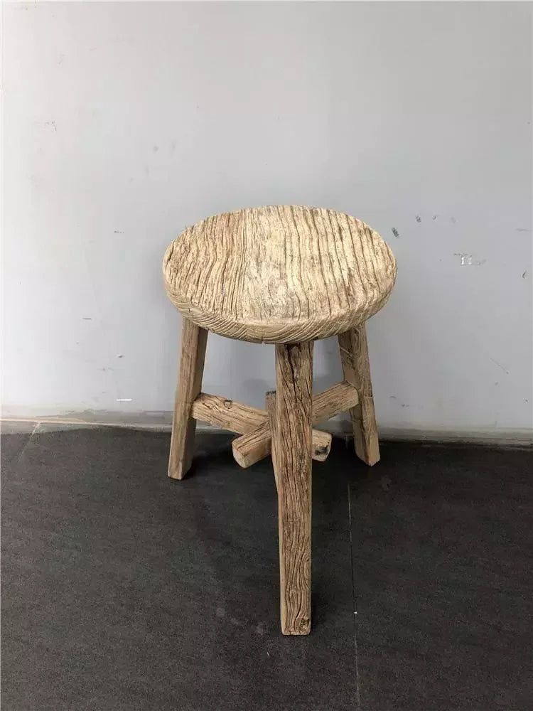 Chinese Style Farmhouse Recycle Antique Vintage Reclaimed Wooden Natural Raw Retro Bar Stool