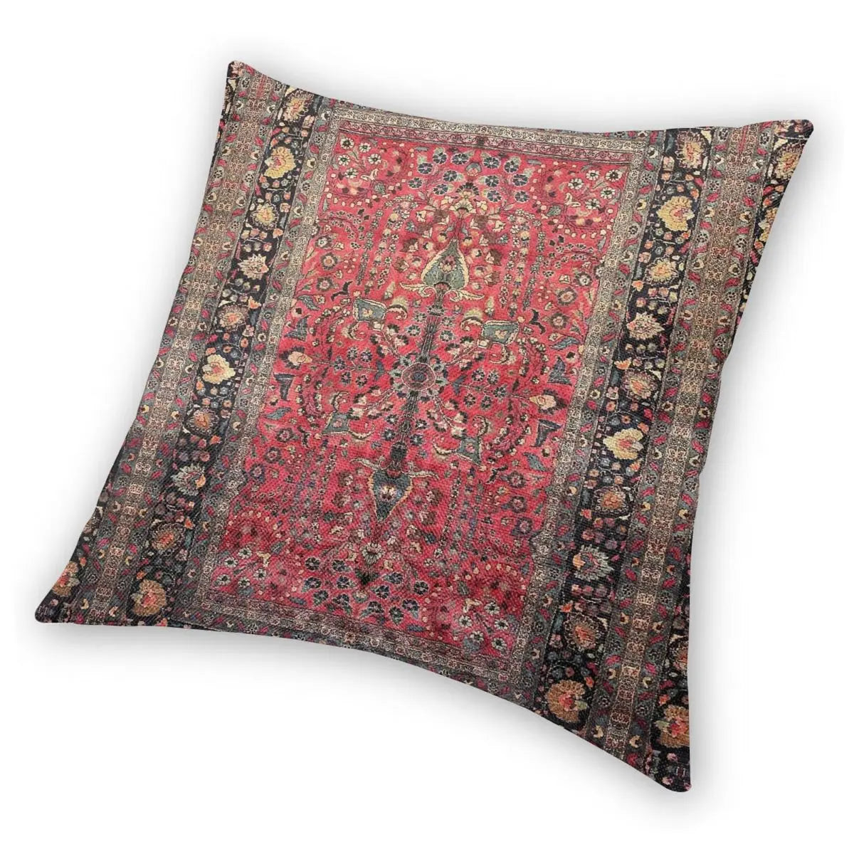 Red Boho-chic Persian Rug Square Pillowcase Polyester Linen Velvet Printed Zip Decorative Home Cushion Cover Wholesale